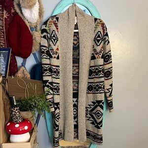 Aztec Patterned Open Front Cardigan